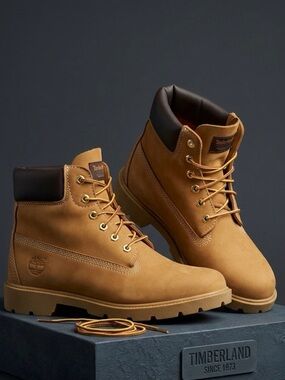 Timberland Wheat Tan Nubuck Fall Winter Boots Black Collar Kid Child Boy Size 5